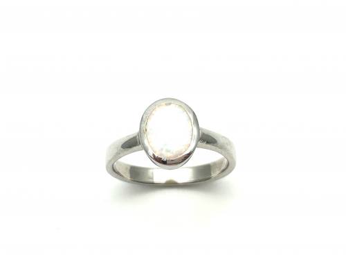 Silver White Created Opal Ring