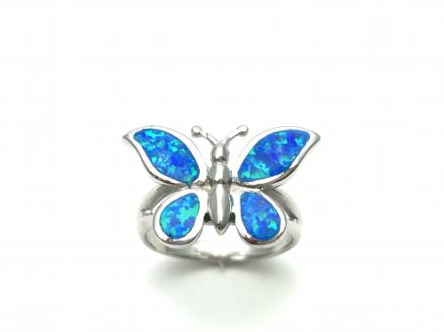 Silver Butterfly Created Opal Ring