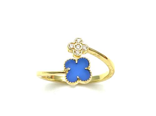 Silver Gold Plated Blue & CZ Crossver Clover Ring