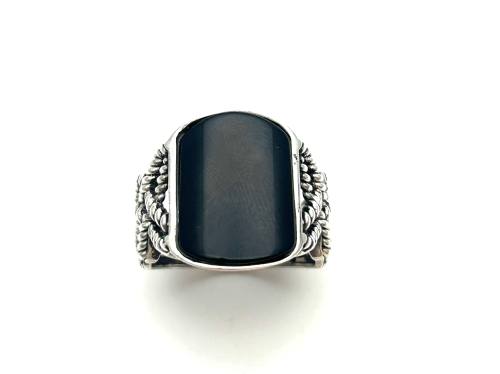 Silver Stone Set Rope Effect Signet Ring
