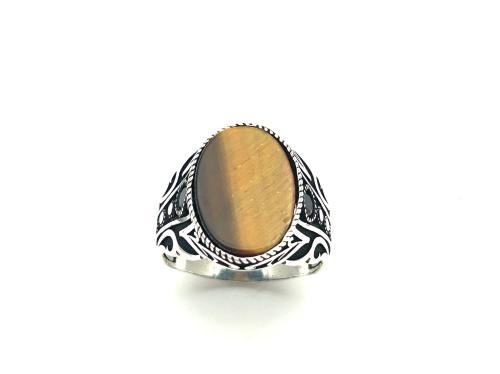 Silver Oval Stone Set Signet Ring