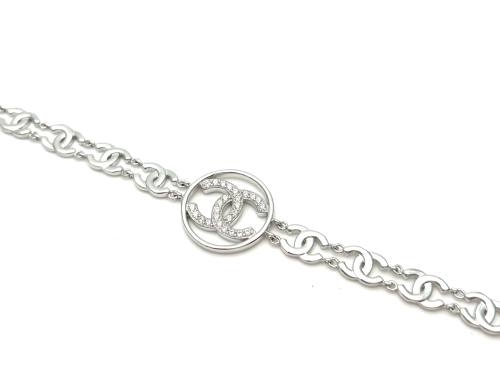 Silver CC Link CZ Bracelet