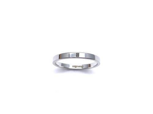 9ct White Gold Plain Flat Wedding Ring 2mm
