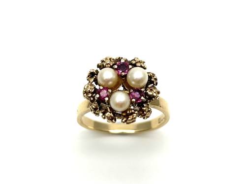 9ct Yellow Gold Pearl & Ruby Ring