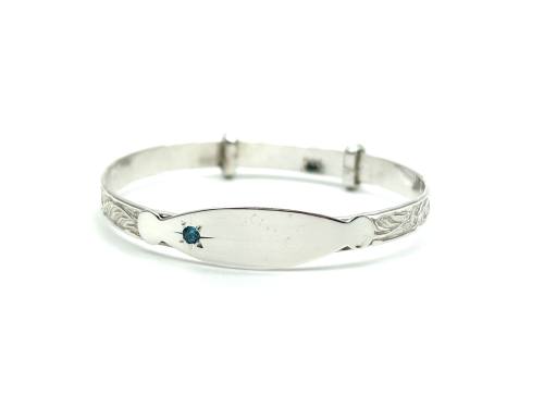 Silver Blue CZ Patterned Expanding Baby Bangle