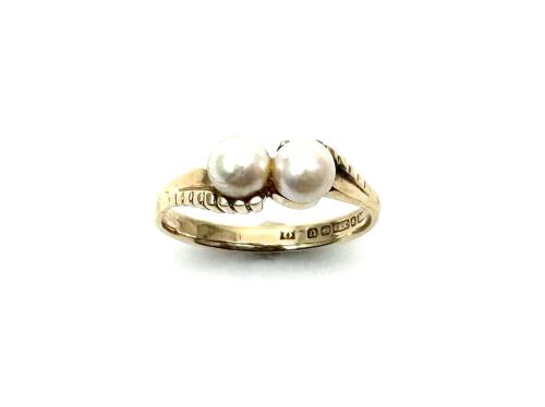 9ct Yellow Gold Pearl 2 Stone Ring