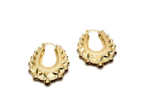 9ct Yellow Gold Oval Creole Hoop Earrings