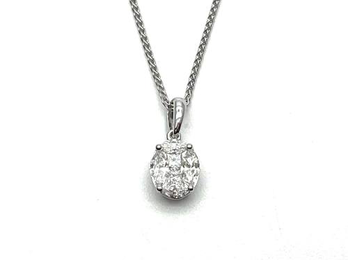 18ct White Gold Diamond Oval Cluster Necklet