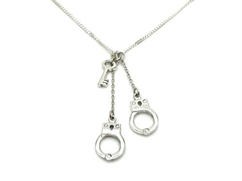 Silver Handcuffs Key Pendant & Chain