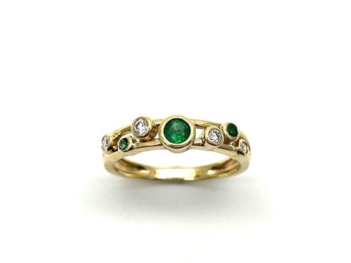 18ct Yellow Gold Emerald & Diamond Bubble Ring