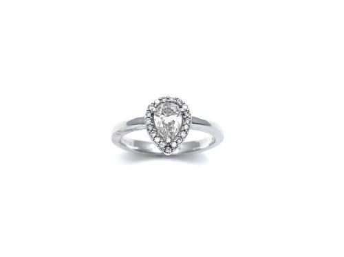 18ct White Gold Diamond Pear Halo Ring