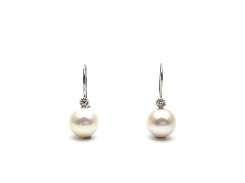 18ct White Gold FW Pearl & Diamond Drop Earrings