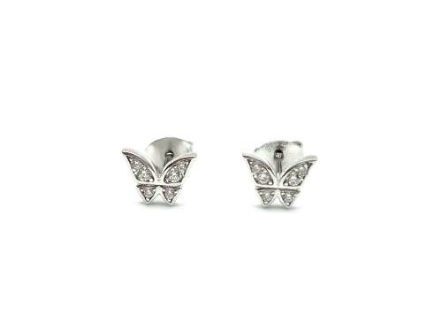 Silver CZ Butterfly Stud Earrings