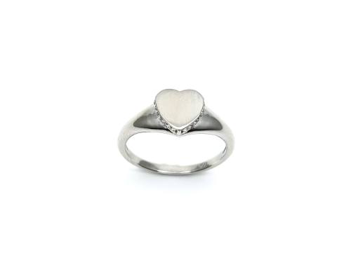 Silver CZ Edged Heart Signet Ring