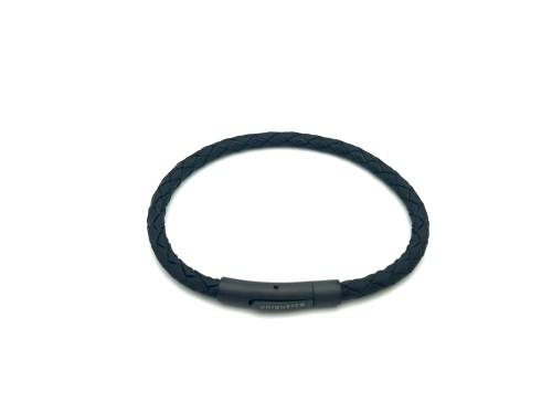 Black Leather Bracelet Stainless Steel Clasp