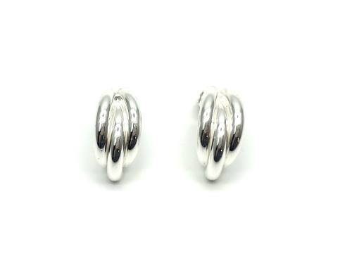 Silver Triple Tube Half Hoop Earrings