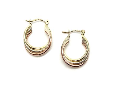 9ct 3 Colour Gold Twist Hoop Earrings