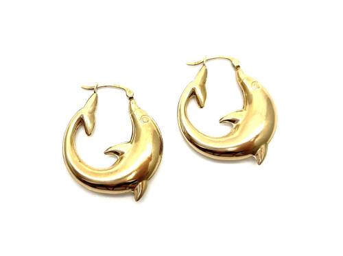 9ct Yellow Gold Dolphin Hoop Earrings