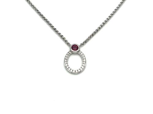 Silver Ruby & CZ Oval Pendant & Chain