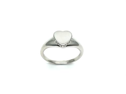 Silver Heart CZ Edged Signet Ring