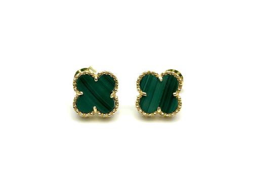 Silver Gold Plated Green Clover Stud Earrings