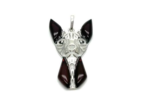 Silver Amber Sphynx Cat Pendant