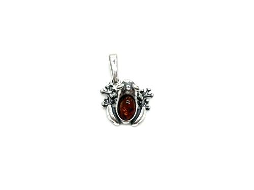 Silver Amber Frog Pendant