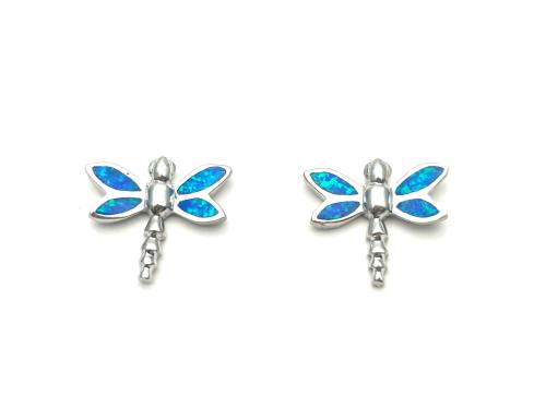 Silver Blue Opalique Dragonfly Stud Earrings
