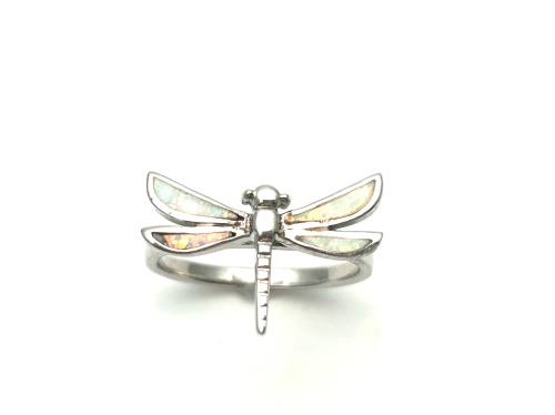 Silver White Opalique Dragonfly Ring