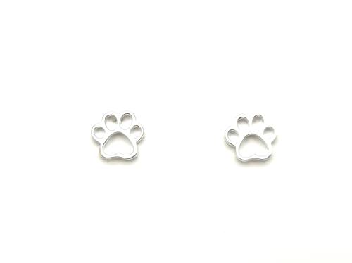 Silver Cut Out Paw Print Stud Earrings