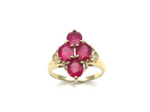 9ct Yellow Gold Ruby Cluster Ring