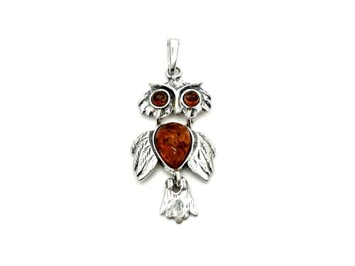 Silver Amber Moveable Owl Pendant