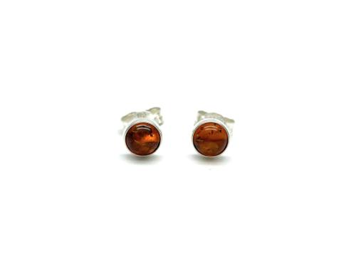 Silver Amber Round Stud Earrings