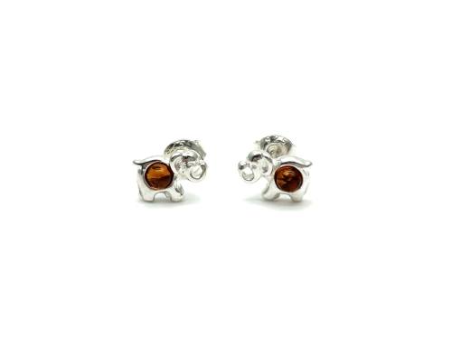 Silver Amber Elephant Stud Earrings