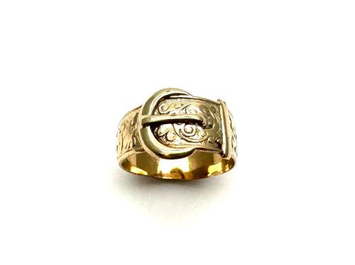 9ct Yellow Gold Patterned Buckle Ring