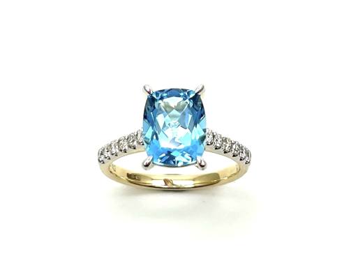 9ct Yellow Gold Topaz & Diamond Solitaire Ring