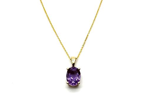 9ct Yellow Gold Amethyst Solitaire Pendant & Chain