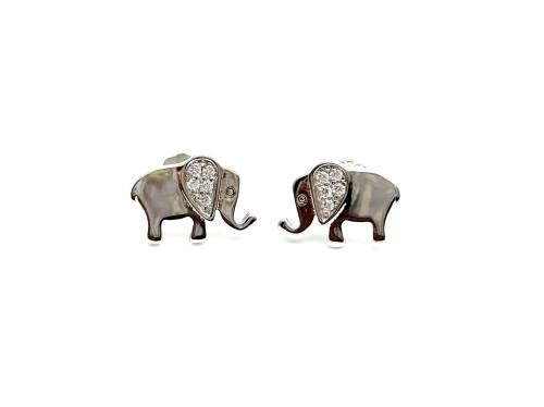 Silver CZ Elephant Stud Earrings