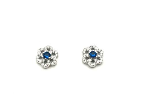 Silver Blue C.Z Cluster Stud Earrings