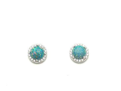 Silver Green C.Z Cluster Stud Earrings