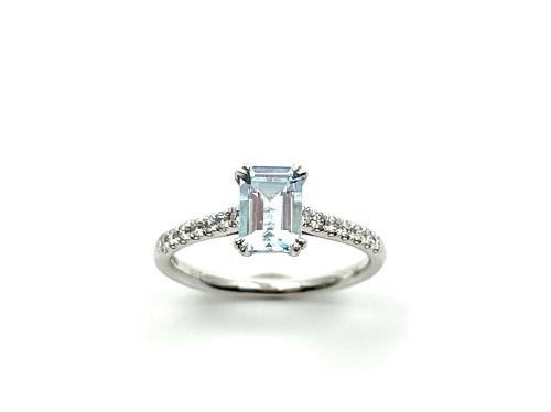 9ct White Gold Aquamarine & Diamond Solitaire