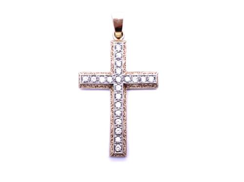 9ct Yellow Gold CZ Cross Pendant