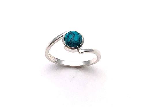 Silver Round Turquoise Ring Size M+