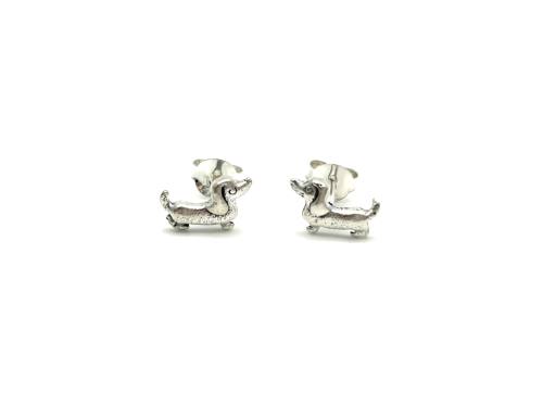 Silver Sausage Dog Stud Earrings