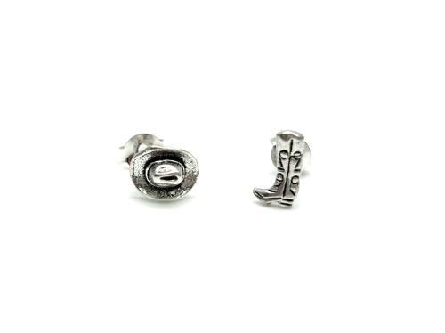 Silver Cowboy Hat & Boot Stud Earrings