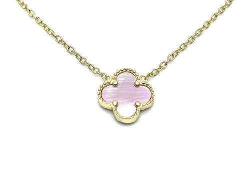 Silver Gold Plated Pink Clover Pendant & Chain