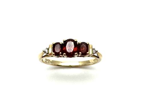 9ct Yellow Gold Garnet & Diamond Ring