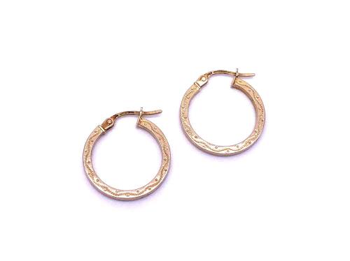 9ct Yellow Gold Patterned Hoop Earrings