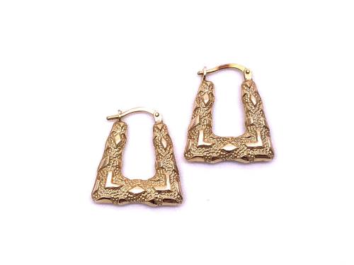 9ct Yellow Gold Patterned Hoop Earrings