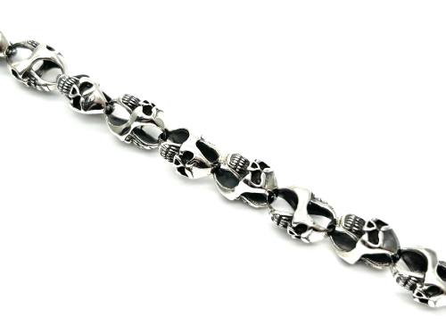 Silver Multi Skulls & Bone T-Bar Bracelet